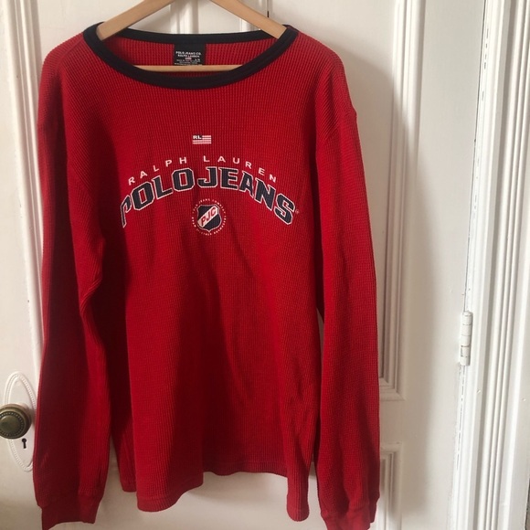 Ralph Lauren Other - Ralph Lauren Polo Jeans Red Long Sleeve Waffle Knit Sweater Large